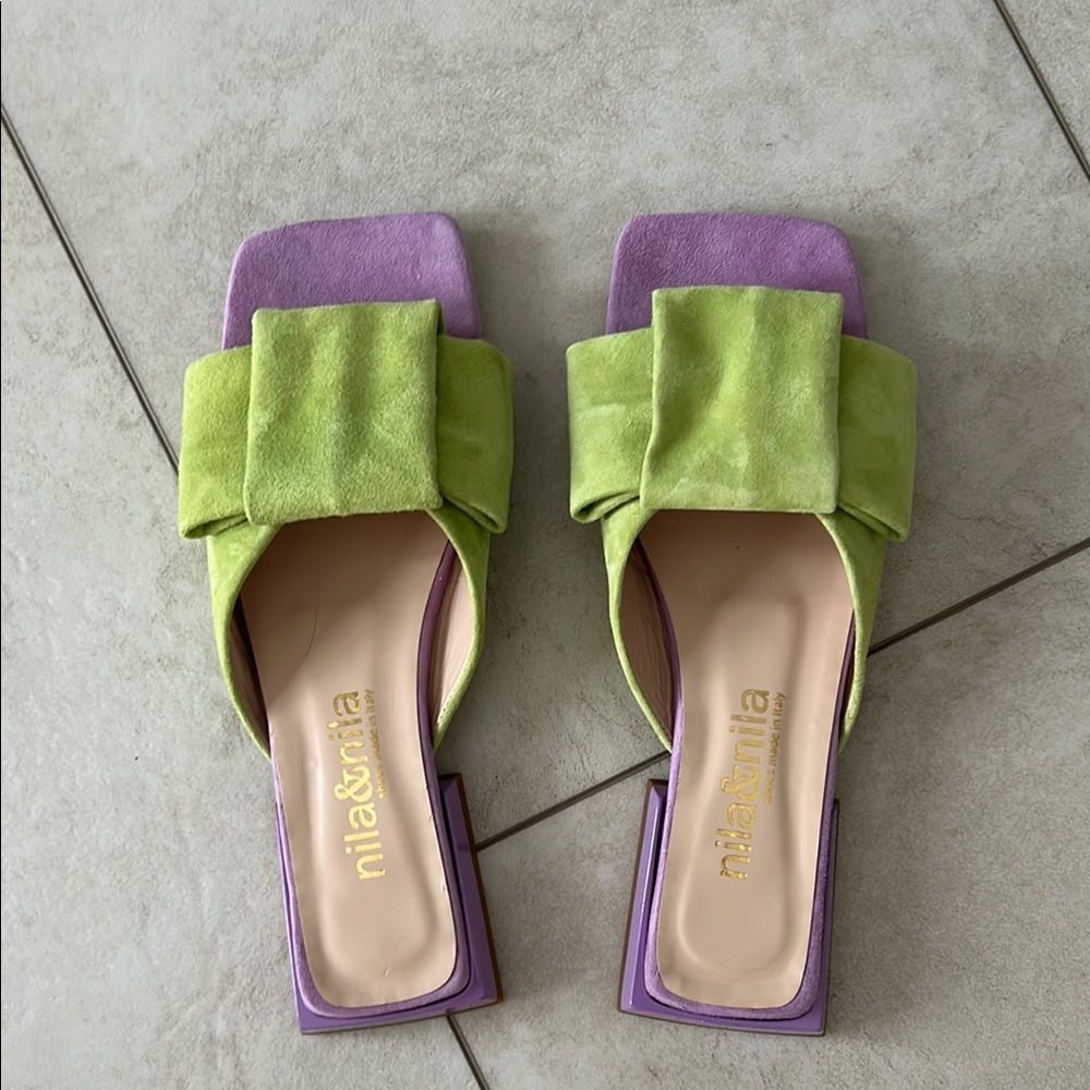 Women's Green and Purple Slide Sandals. Size 38 NWOT